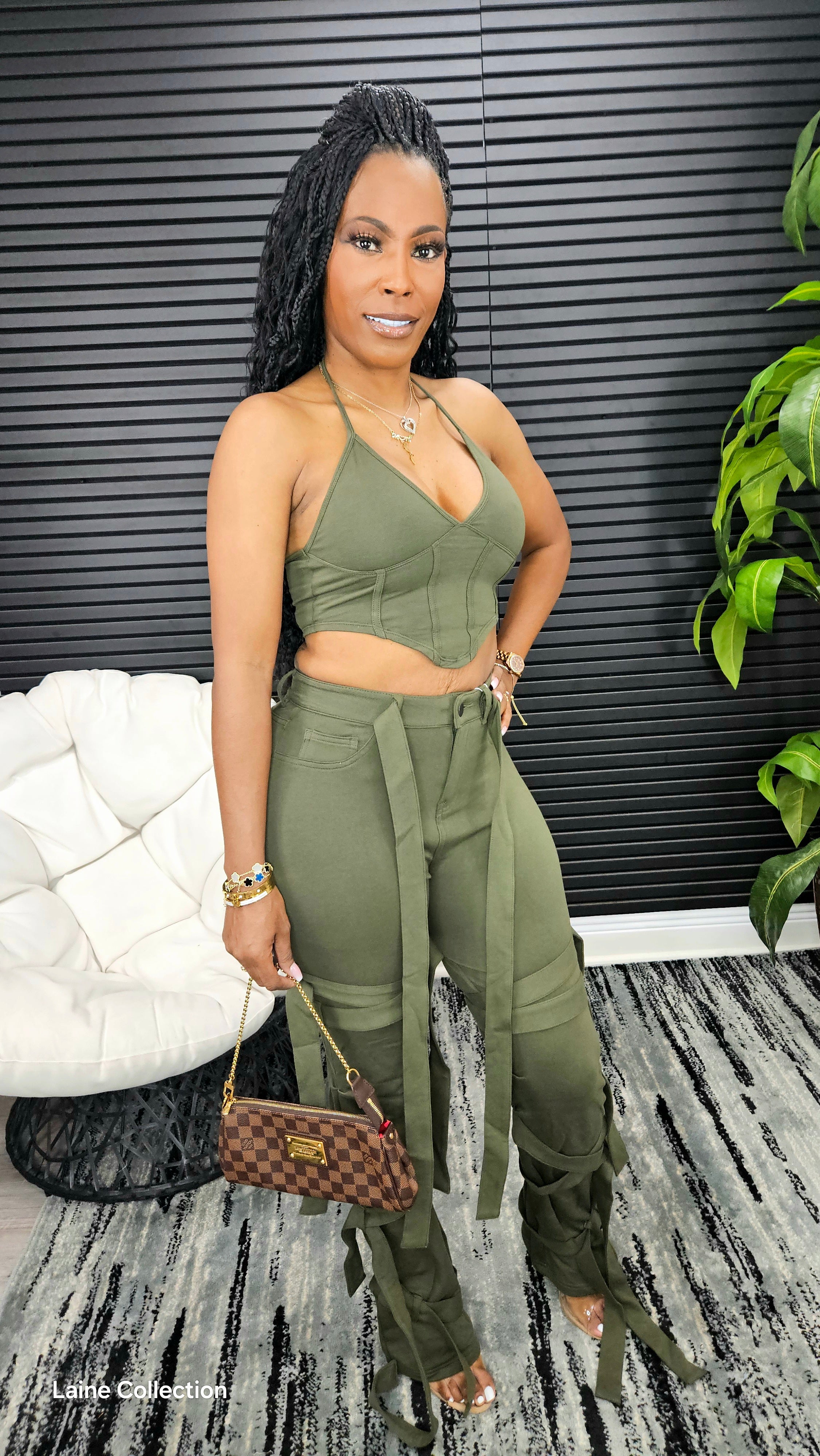 CeCe Caged Pants Set(Olive)