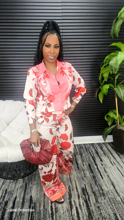 Flower Blush Pants Set - Laine Collection