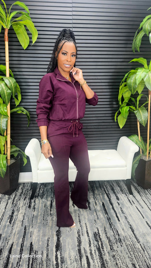 Lookin' Easy Pants Set(Dark Burgundy) Restocked Ships 8/11 - Laine Collection
