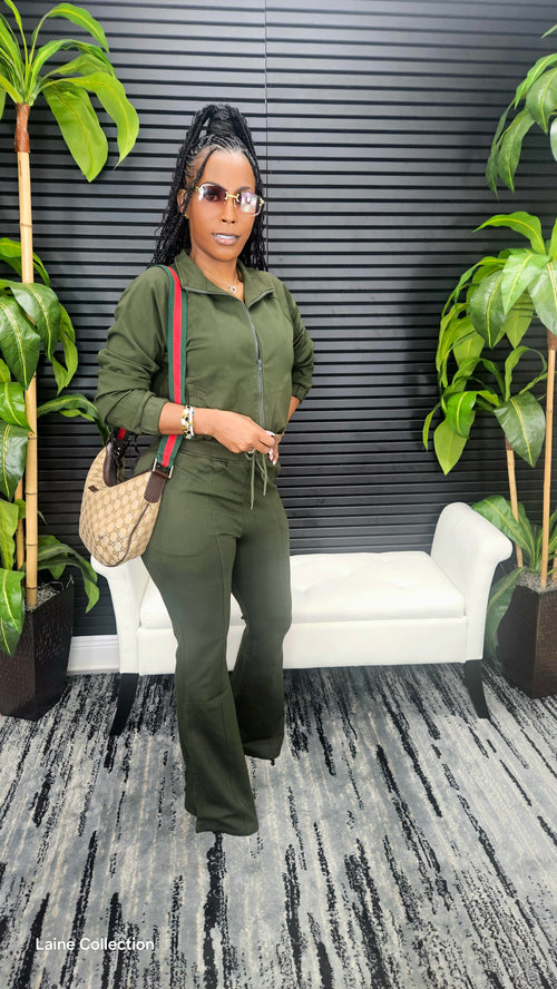 Lookin' Easy Pants Set (Dark Olive) - Laine Collection