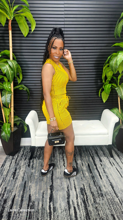 Don't Try Me Shorts Set (Yellow) - Laine Collection