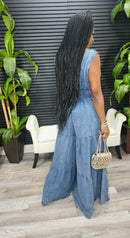 Meet Me In The Middle Jumpsuit (Denim) - Laine Collection