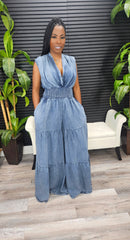 Meet Me In The Middle Jumpsuit (Denim) - Laine Collection