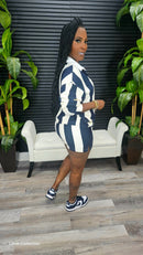 Strip Me Baby Shorts Set(Navy/Cream) - Laine Collection