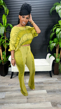 Over Doing It Pants Set(Olive Yellow)