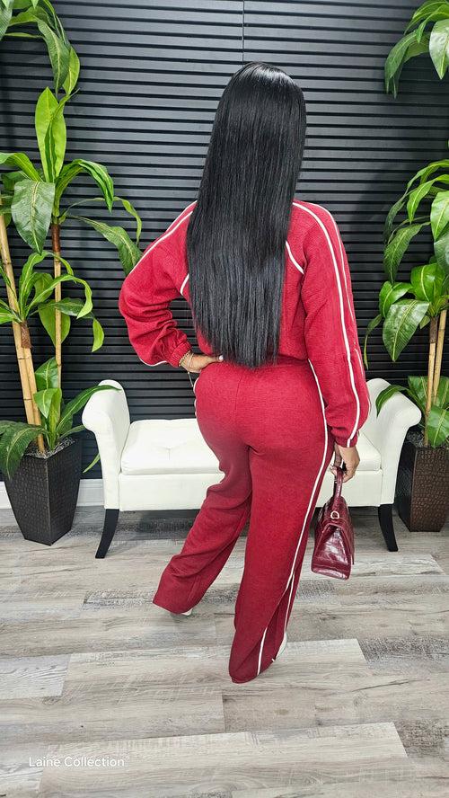 Stay On Track Pants Set(Burgundy) - Laine Collection