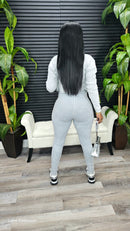 Baddie On The Go Jumpsuit Set(Ice Cement)