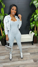 Baddie On The Go Jumpsuit Set(Ice Cement)