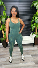 Baddie On The Go Jumpsuit Set(Pine Green)