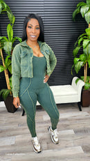 Baddie On The Go Jumpsuit Set(Pine Green)