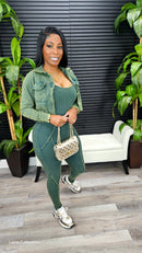 Baddie On The Go Jumpsuit Set(Pine Green)