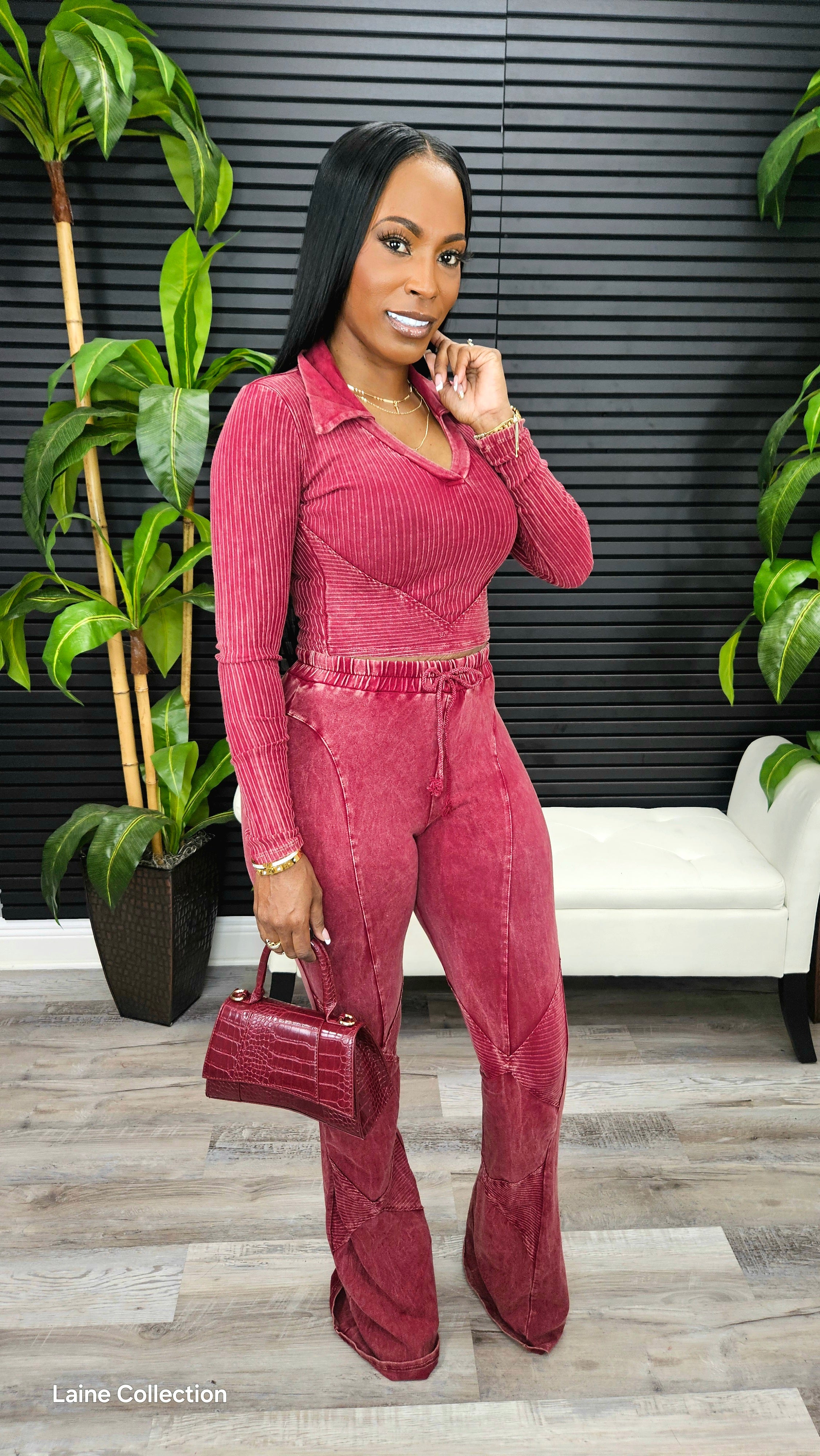 Girls Like Me Pants Set(Red Wine)