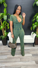 Just A Party Flare Jumpsuit(Pine Green) - Laine Collection