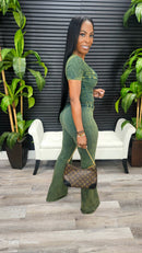 Just A Party Flare Jumpsuit(Pine Green) - Laine Collection