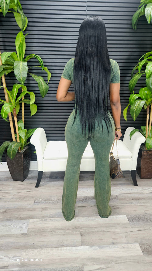 Just A Party Flare Jumpsuit(Pine Green) - Laine Collection