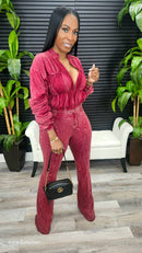 Off Script Pants Set(Red Wine) - Laine Collection