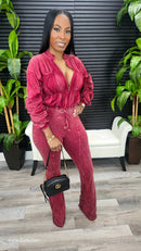 Off Script Pants Set(Red Wine) - Laine Collection