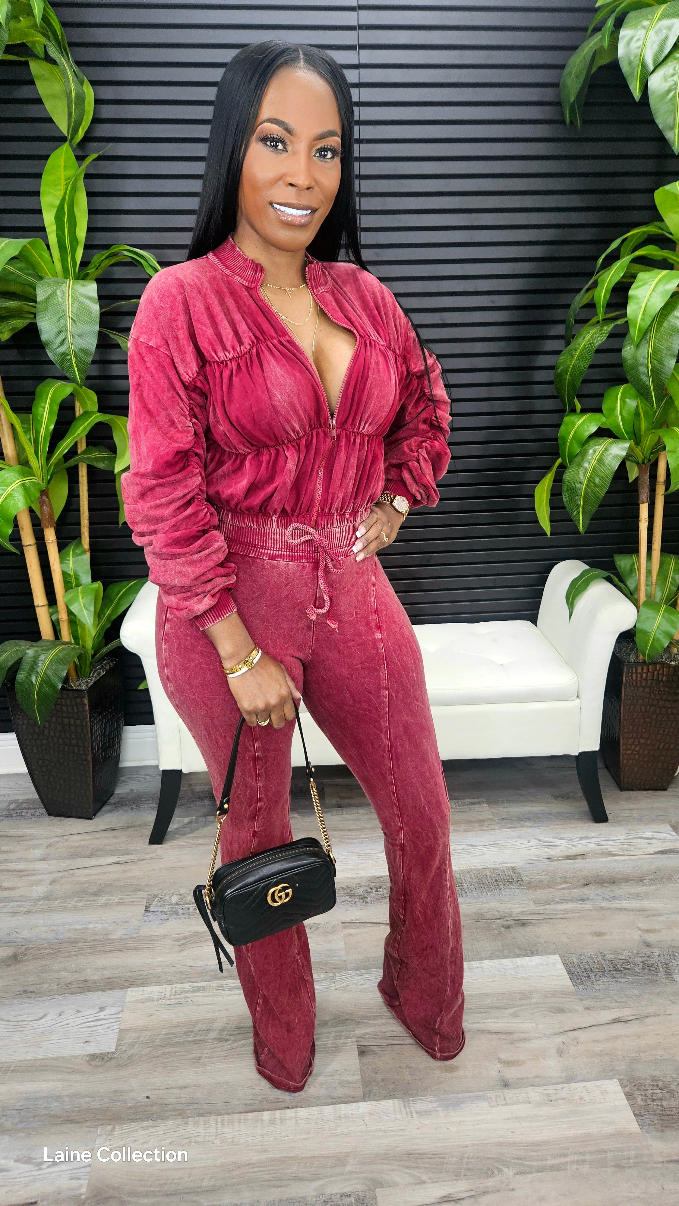 Off Script Pants Set(Red Wine) - Laine Collection