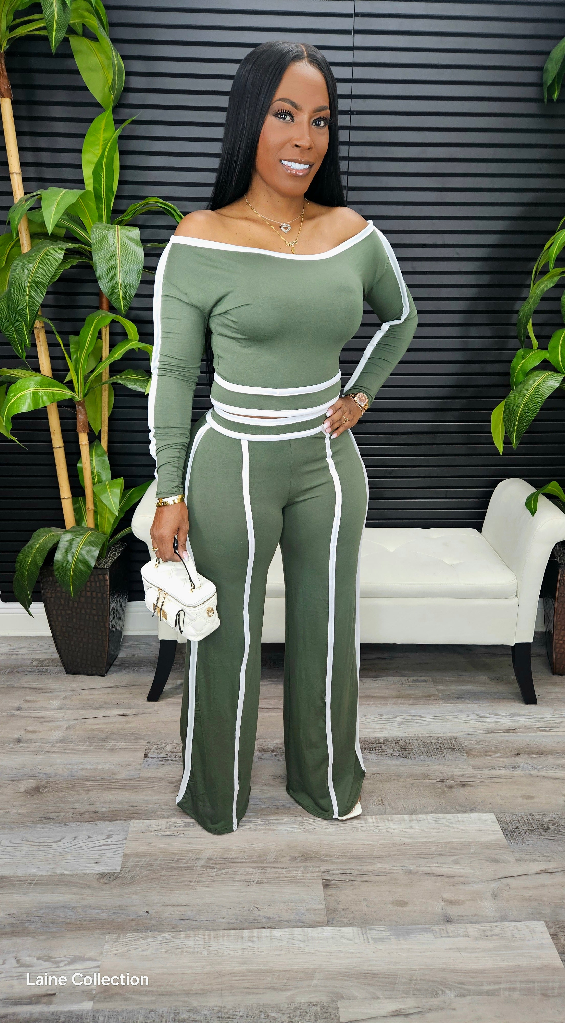 Putting On A Show Pants Set(Olive)