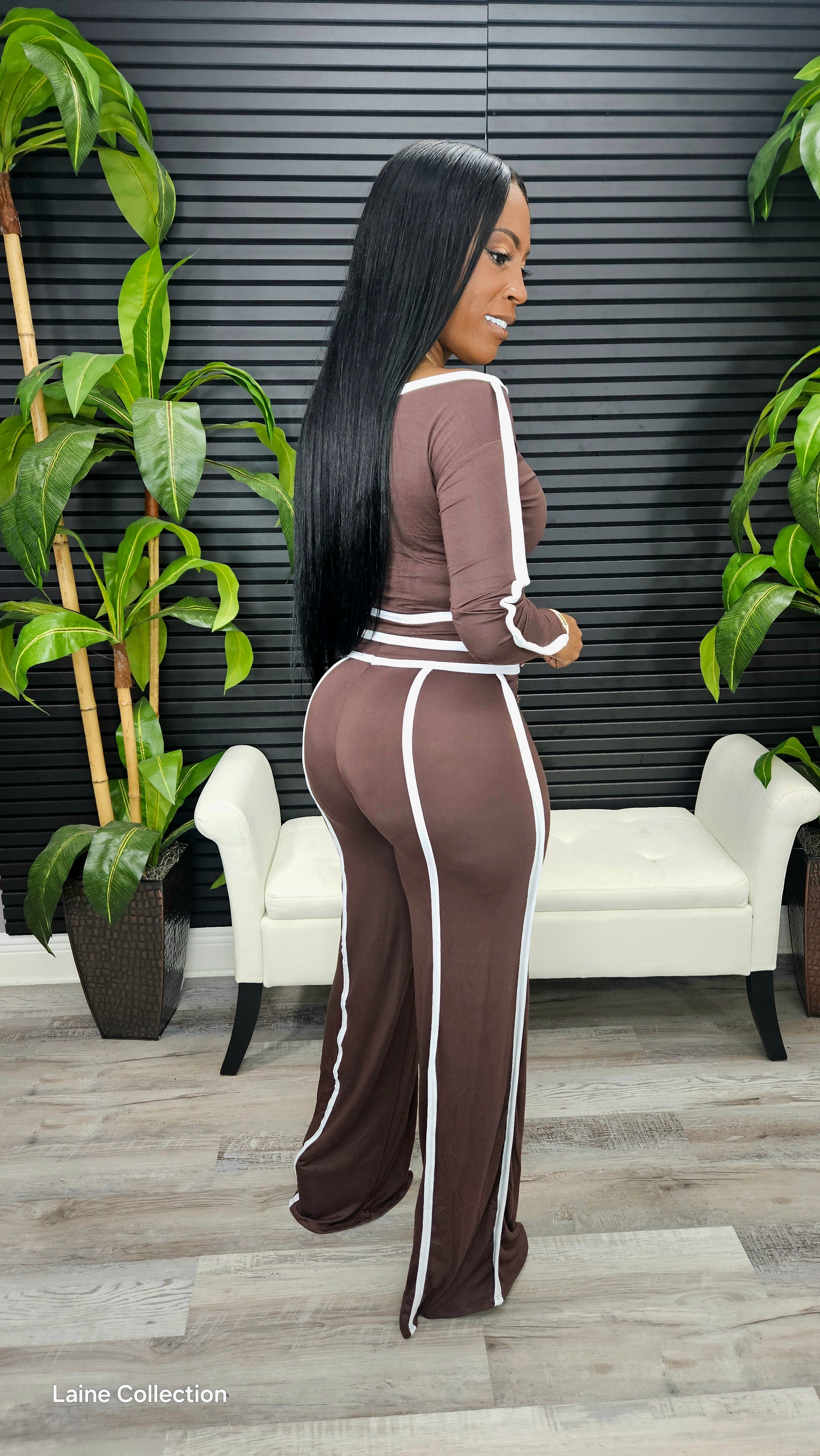 Putting On A Show Pants Set(Brown)