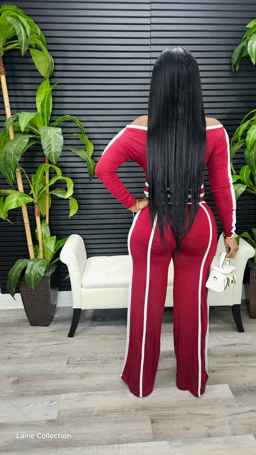 Putting On A Show Pants Set(Burgundy) - Laine Collection