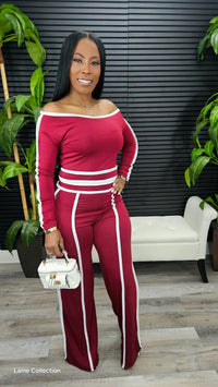 Putting On A Show Pants Set(Burgundy)