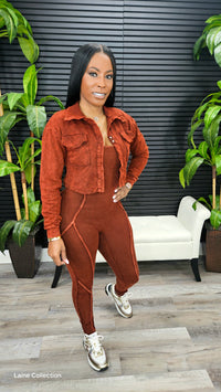 Baddie On The Go Jumpsuit Set (Dark Brick)