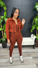 Baddie On The Go Jumpsuit Set (Dark Brick)