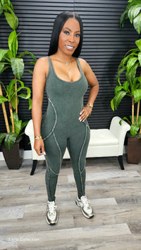 Baddie On The Go Jumpsuit Set (Army Olive)