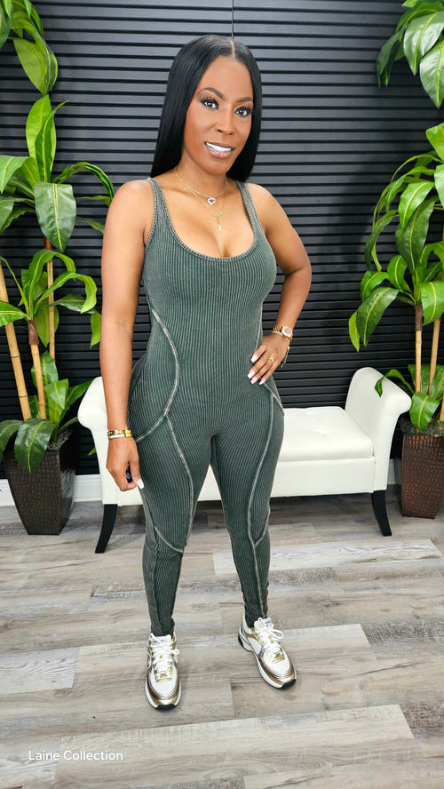 Baddie On The Go Jumpsuit Set (Army Olive) - Laine Collection