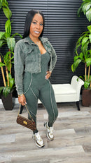 Baddie On The Go Jumpsuit Set (Army Olive)