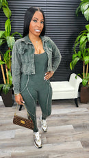 Baddie On The Go Jumpsuit Set (Army Olive)