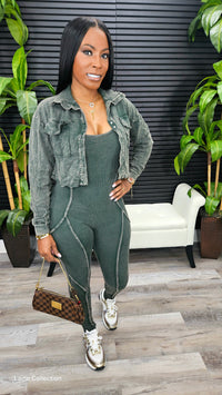 Baddie On The Go Jumpsuit Set (Army Olive)