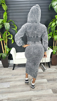 She's That Girl Cargo Hoodie Dress(Acid Black)