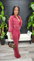 Follow Me Jumpsuit Set(Red Wine)