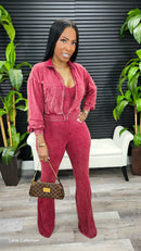Follow Me Jumpsuit Set(Red Wine)