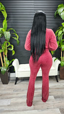 Follow Me Jumpsuit Set(Red Wine)