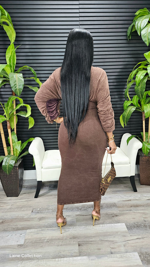 Come Closer Midi Dress (Espresso) - Laine Collection