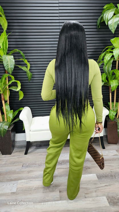 Let Me Work Pants Set (Olive) - Laine Collection