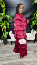 Bubble Hem Tiered Ruffled Organza Jacket (Burgundy)