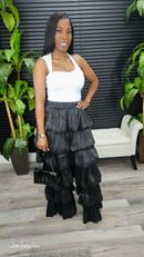 Bubble Hem Tiered Ruffled Organza Pants (Black)