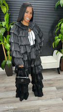 Bubble Hem Tiered Ruffled Organza Jacket (Black)