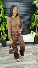 Let Me Work Pants Set (Brown)