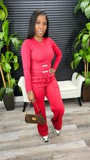 Let Me Work Pants Set (Burgundy)