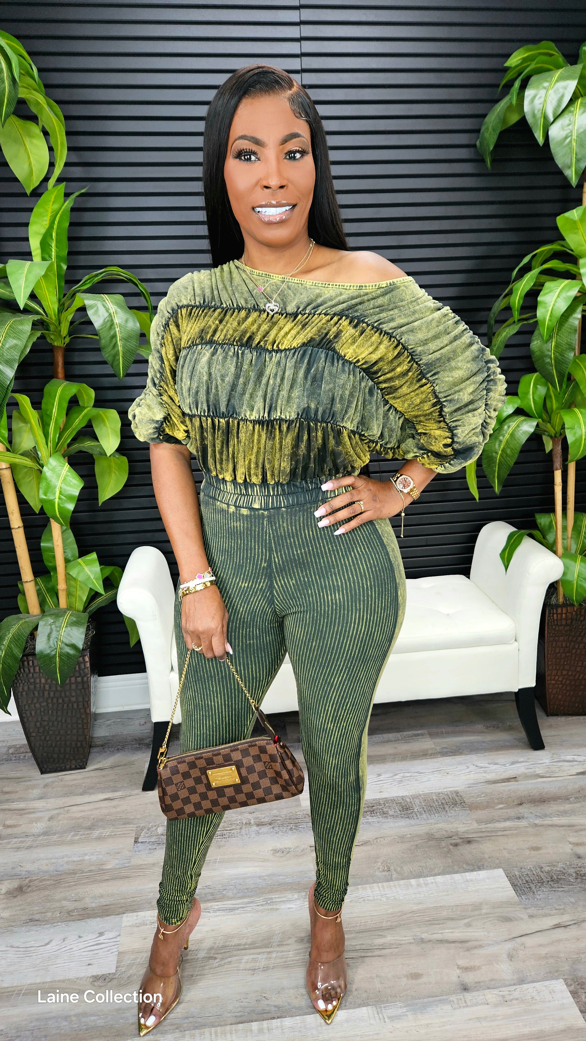 Flirty & Fun Jumpsuit (Olive Stone) - Laine Collection