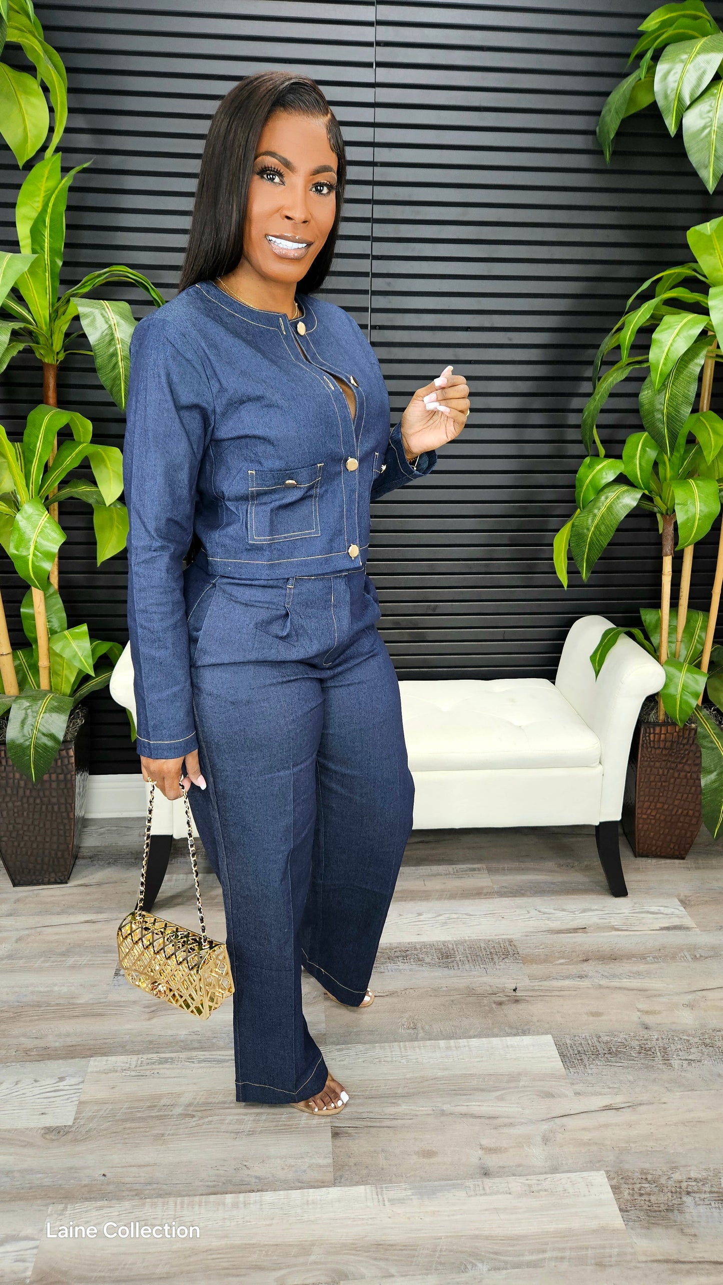 Wish You Would Denim Pants Set - Laine Collection