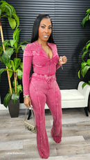 Out Of Line Mineral Wash Pant Set (Sangria)