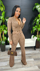 Out Of Line Mineral Wash Pant Set (Mocha Latte)