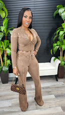 Out Of Line Mineral Wash Pant Set (Mocha Latte)