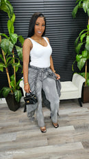 Fancy Layered Drapery Jeans (Gray)